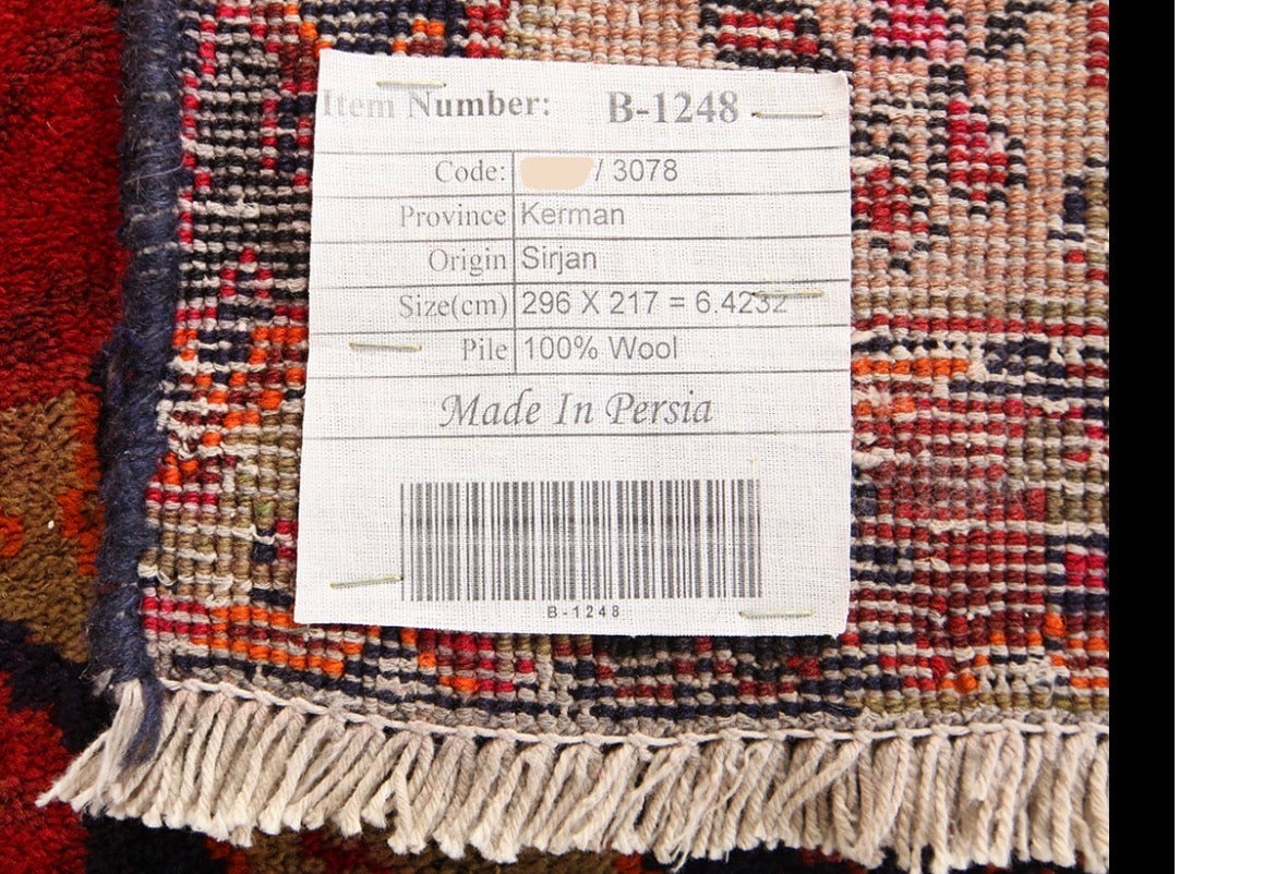 Hand-knotted Kerman Sirjan wool rug. 298x217 cm