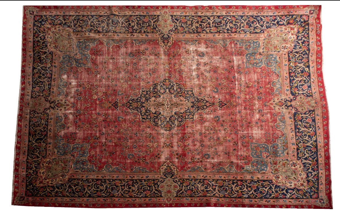 Hand-knotted vintage Kerman wool rug. 400x300 cm