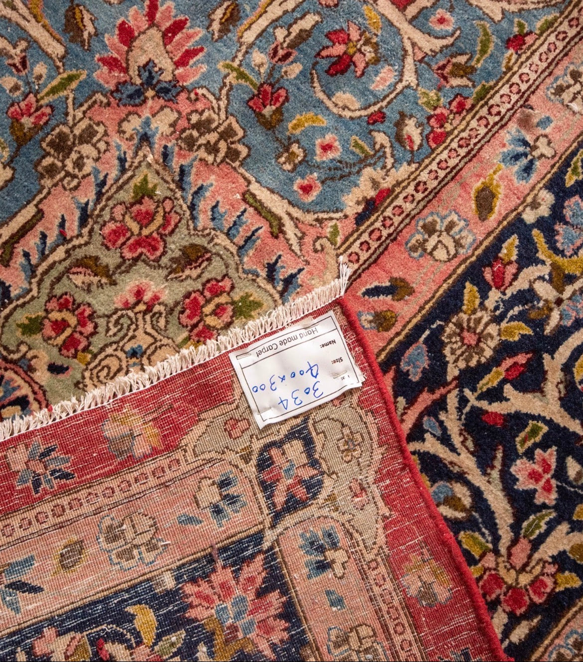 Hand-knotted vintage Kerman wool rug. 400x300 cm