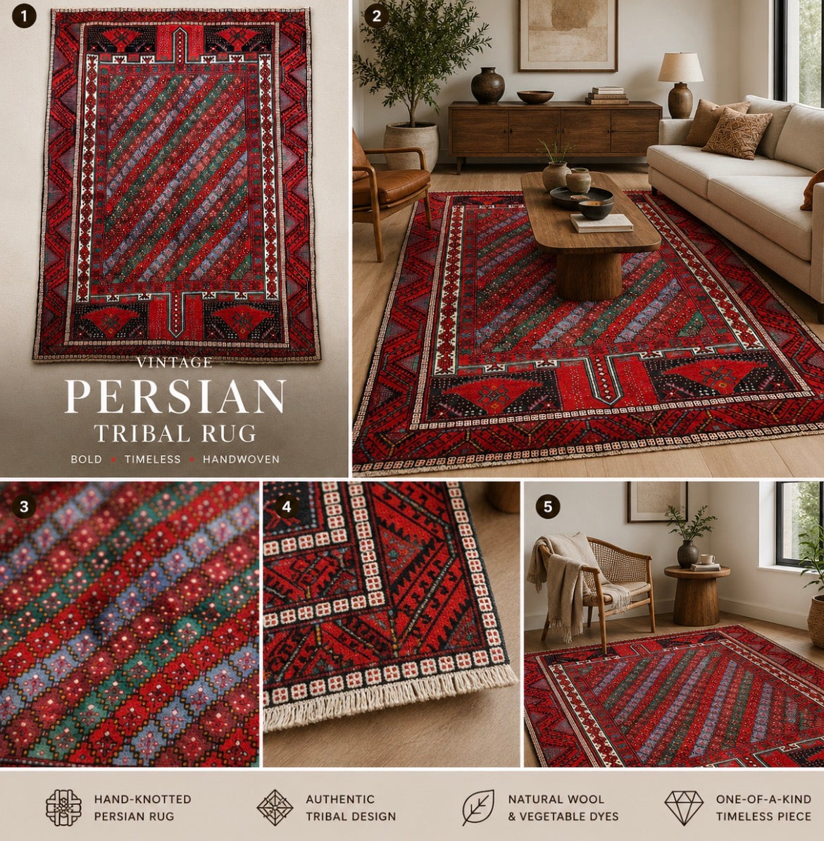 Hand-knotted Tribal khorasan wool rug 2x3