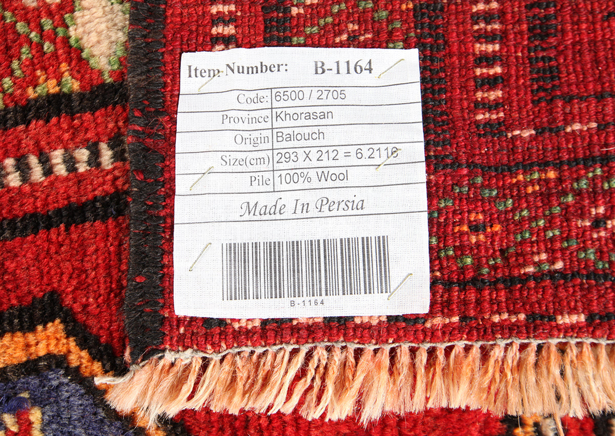 Hand-Knotted Khorasan Balouchi Tribal Wool Rug. 293x212