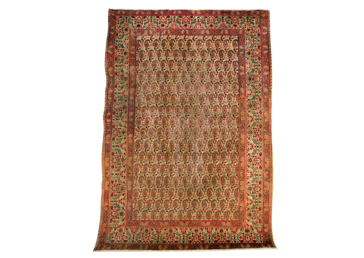 Antique Persian Moud Mirbote Rug 300 × 210 cm | Beige & Green Hand-Knotted Wool Rug