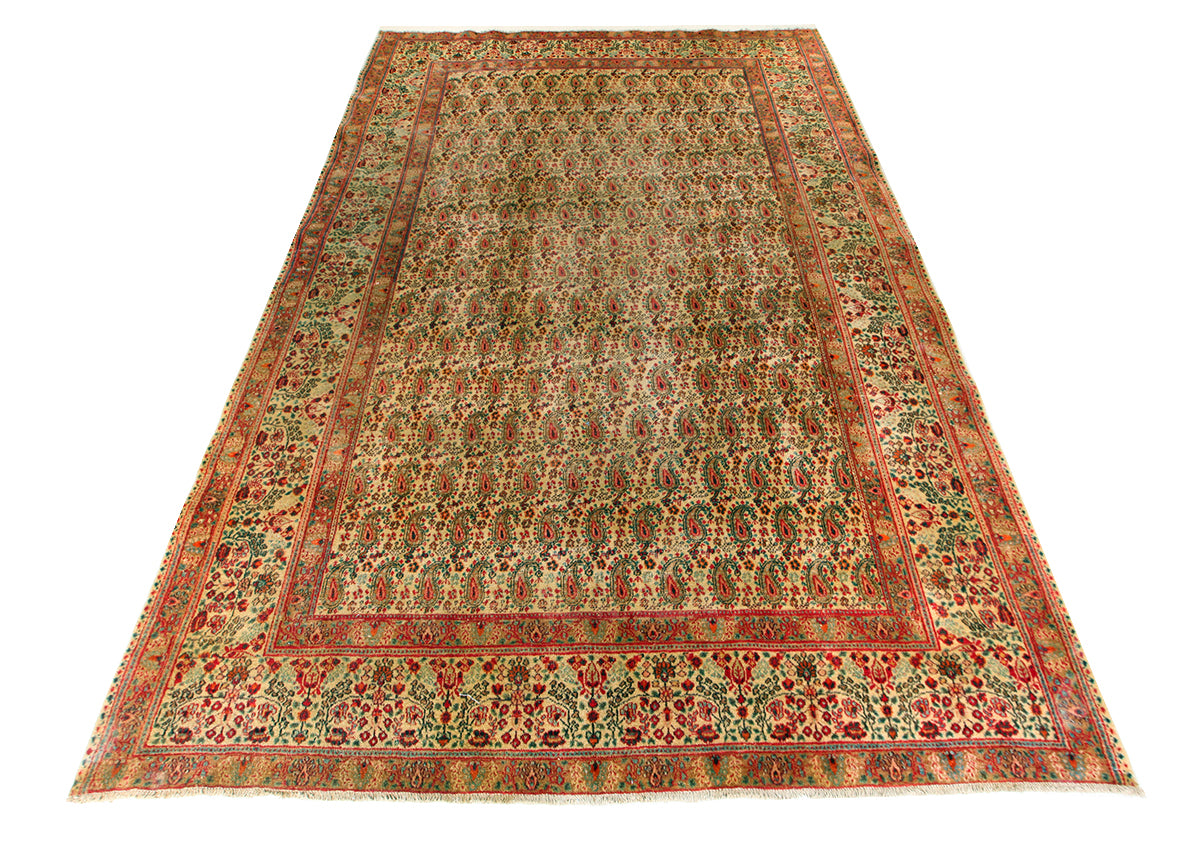 Antique Persian Moud Mirbote Rug 300 × 210 cm | Beige & Green Hand-Knotted Wool Rug