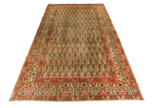 Antique Persian Moud Mirbote Rug 300 × 210 cm | Beige & Green Hand-Knotted Wool Rug
