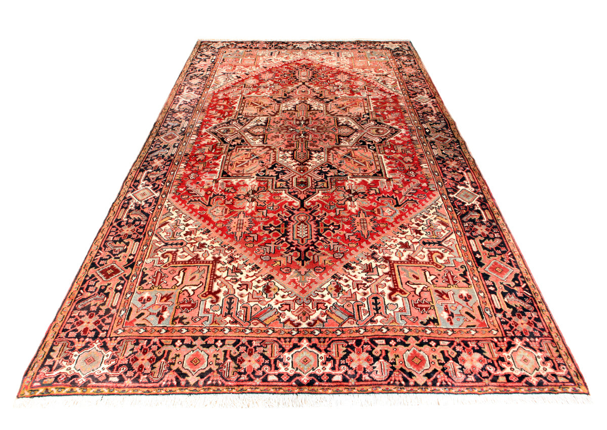 Persian Heriz Hand-Knotted Rug 360 × 256 cm | Geometric Wool Rug