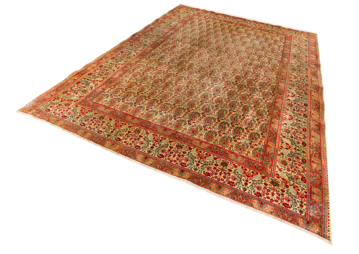 Antique Persian Moud Mirbote Rug 300 × 210 cm | Beige & Green Hand-Knotted Wool Rug