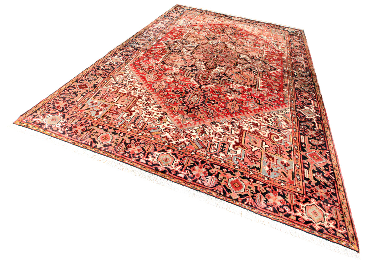 Persian Heriz Hand-Knotted Rug 360 × 256 cm | Geometric Wool Rug