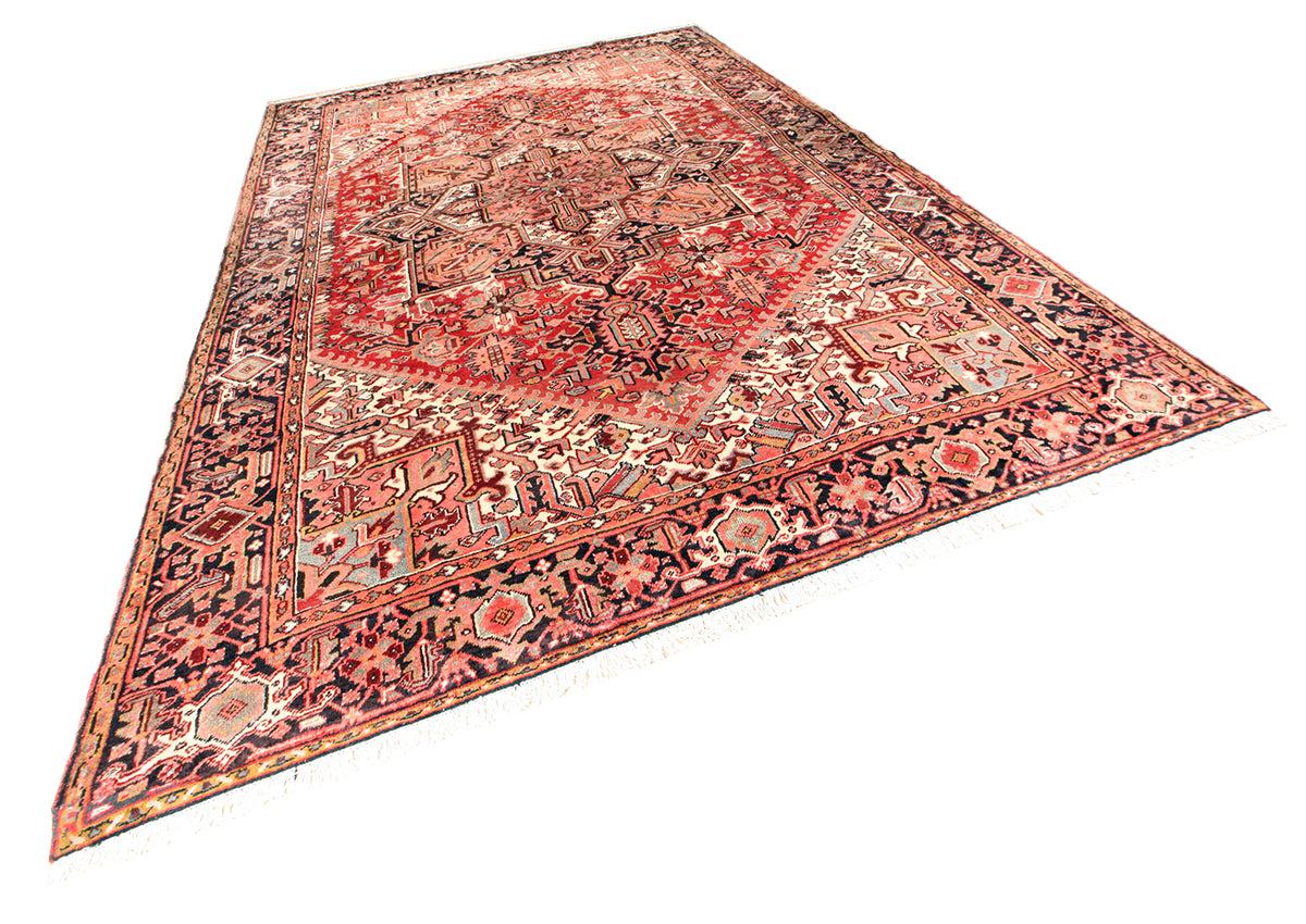 Persian Heriz Hand-Knotted Rug 360 × 256 cm | Geometric Wool Rug