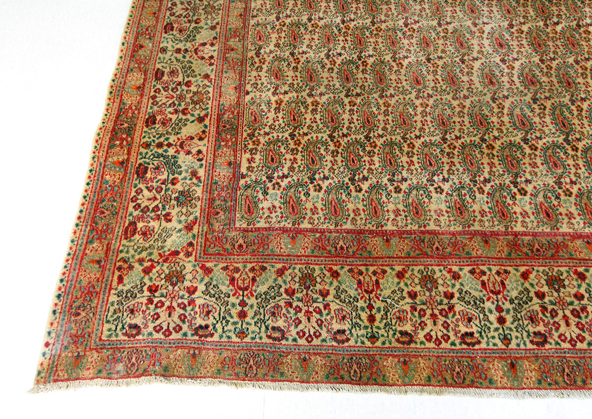 Antique Persian Moud Mirbote Rug 300 × 210 cm | Beige & Green Hand-Knotted Wool Rug