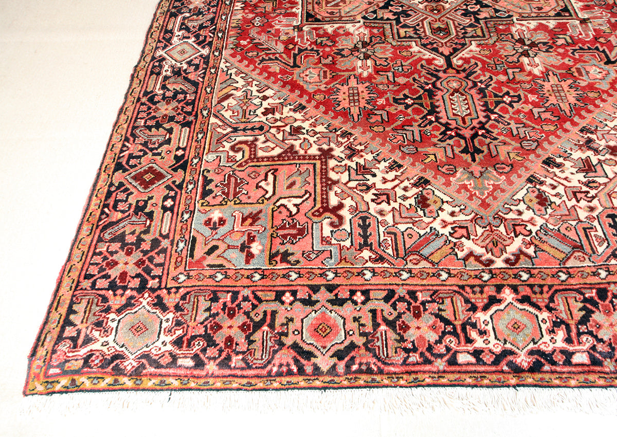 Persian Heriz Hand-Knotted Rug 360 × 256 cm | Geometric Wool Rug
