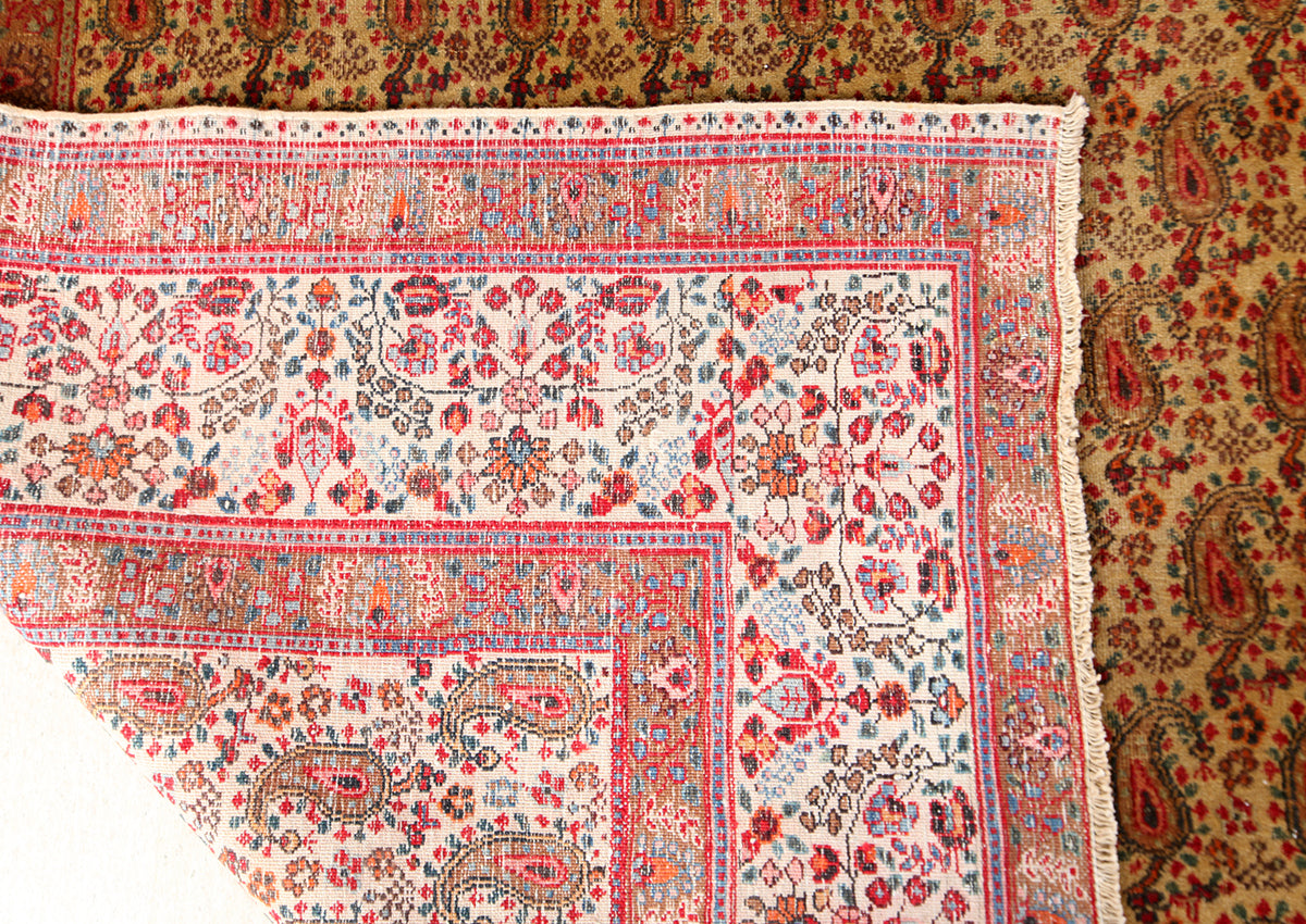 Antique Persian Moud Mirbote Rug 300 × 210 cm | Beige & Green Hand-Knotted Wool Rug