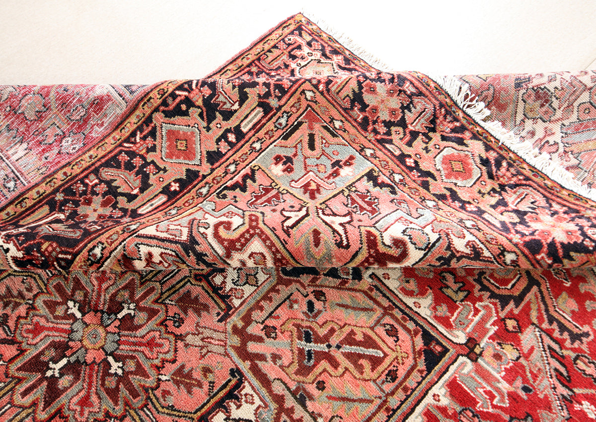 Persian Heriz Hand-Knotted Rug 360 × 256 cm | Geometric Wool Rug