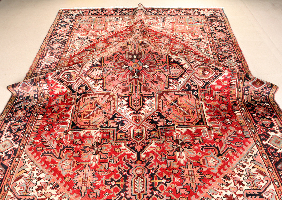 Persian Heriz Hand-Knotted Rug 360 × 256 cm | Geometric Wool Rug