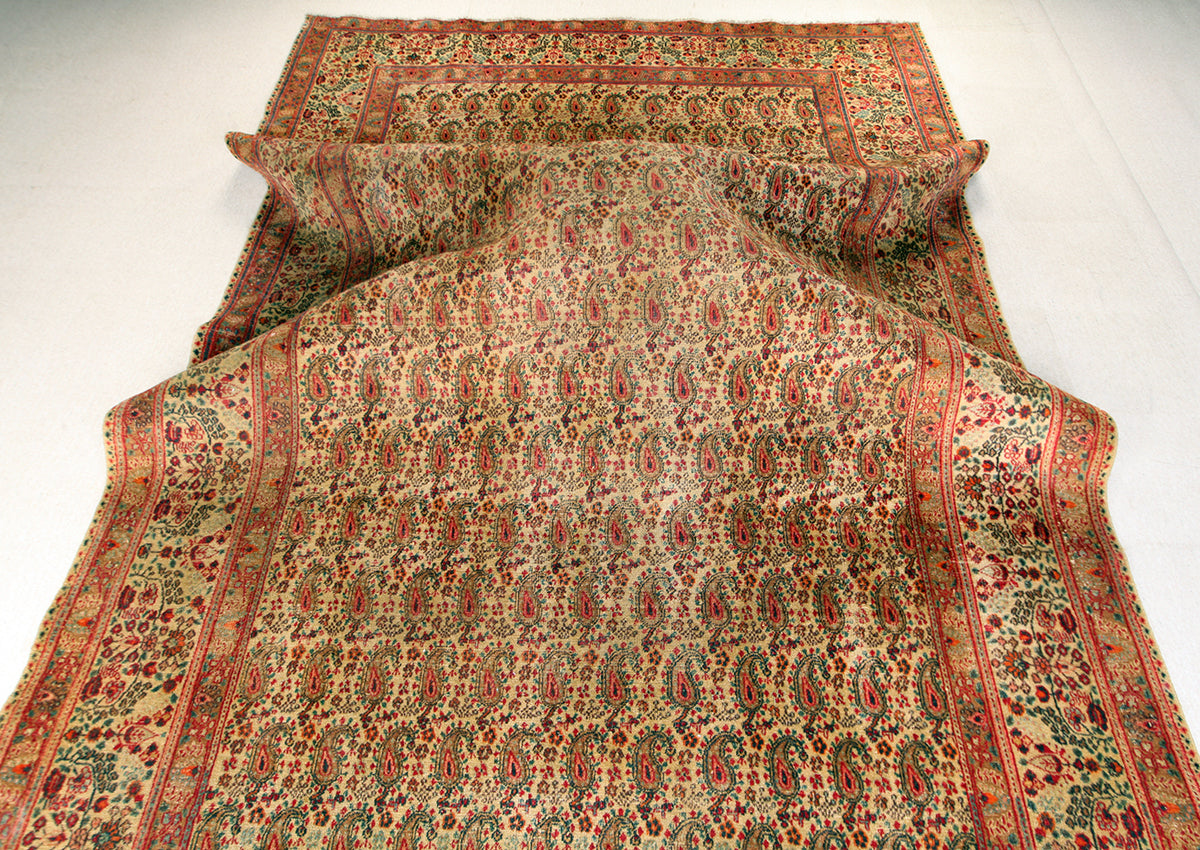 Antique Persian Moud Mirbote Rug 300 × 210 cm | Beige & Green Hand-Knotted Wool Rug